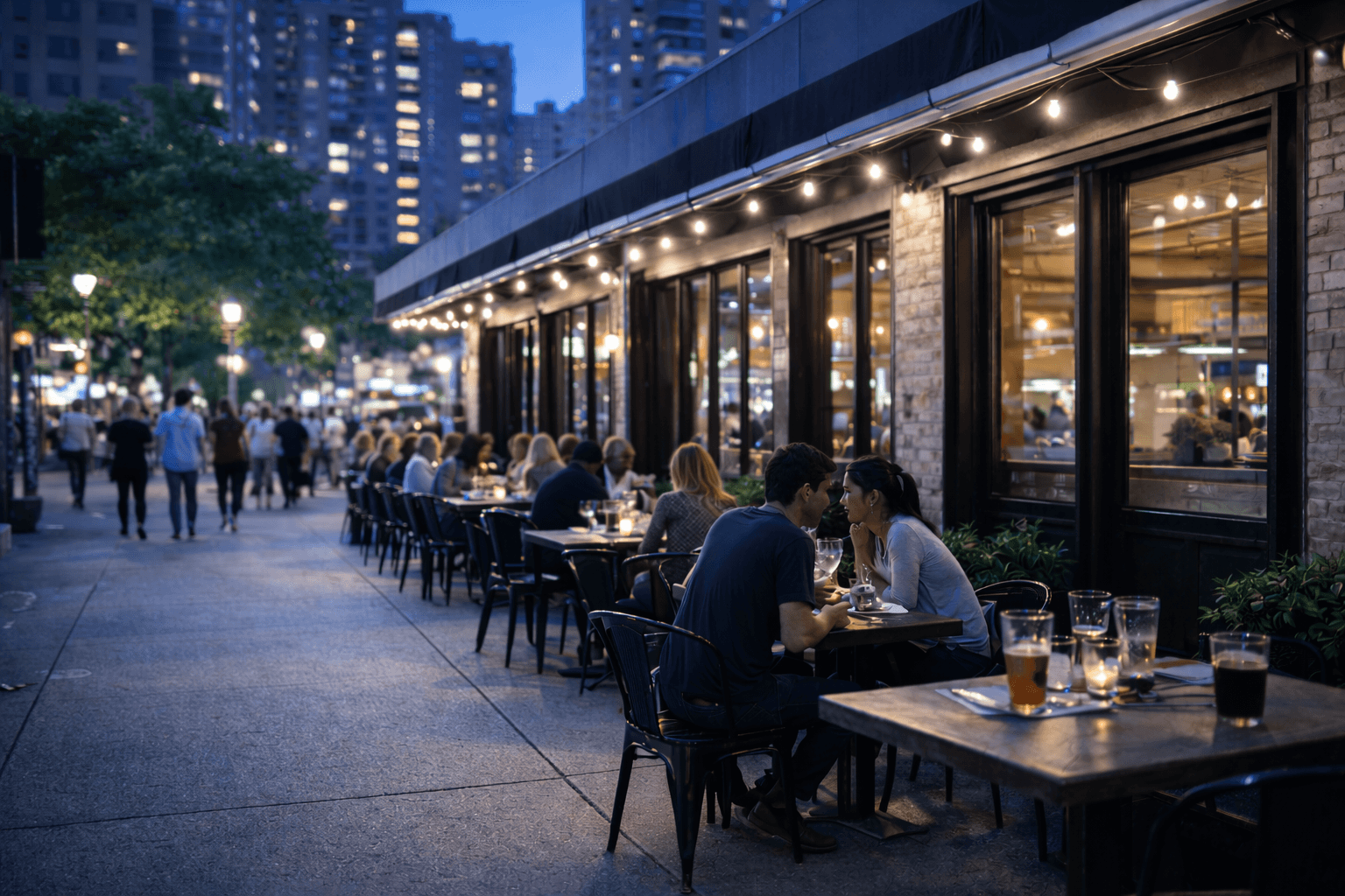 Diners enjoying an evening at a Bronx restaurant